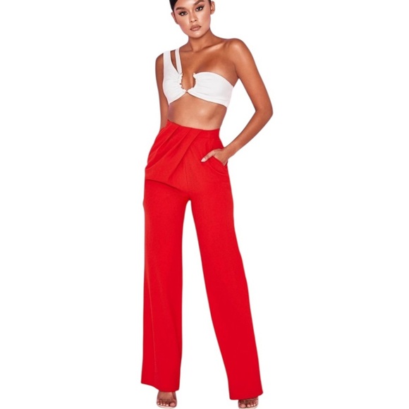 House Of CB London Red Drape Front Cosima High Waist Trousers - Picture 1 of 9